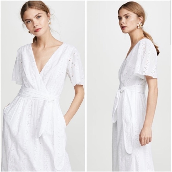 NWT Joie White Eyelet Lace Short Sleeve Belted Faux Wrap Midi Dress Size 4 - Picture 11 of 11